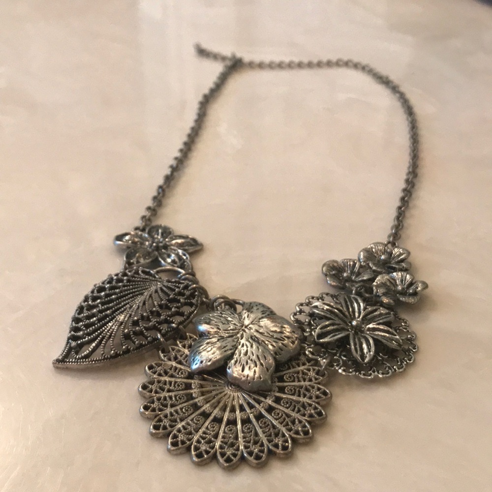 Silver statement flower necklace